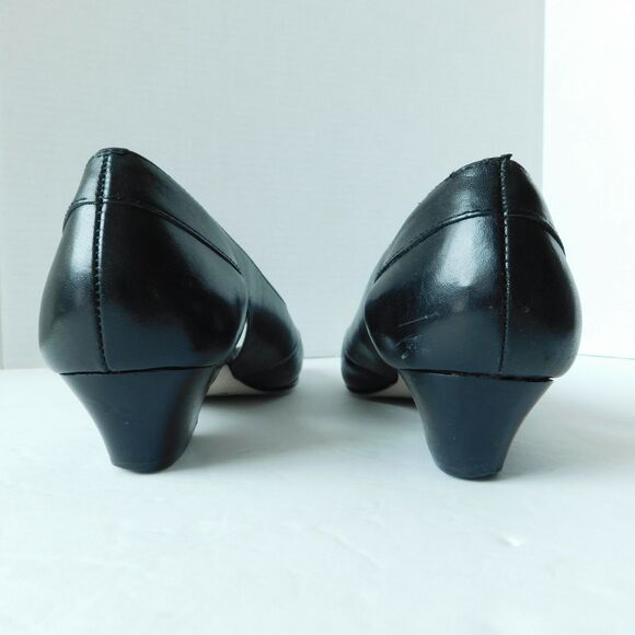 I LOVE COMFORT Shoes VINTAGE Womens 7.5 Black Leather Heels Pumps, Open Toe EUC - Picture 6 of 16